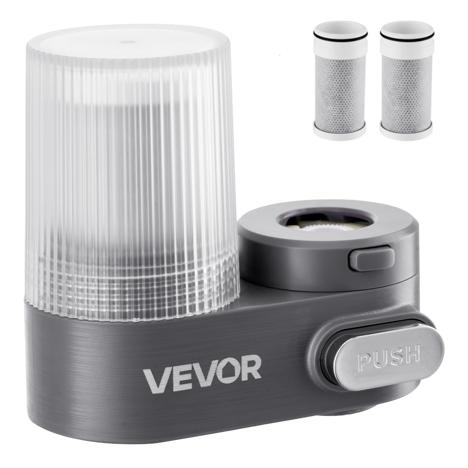 Photo 1 of VEVOR Faucet Mount Water Filter, Vertical Water Purifier for Sink Tap, NSF Certified Carbon Fiber Filter, Removes Chlorine Lead with 3 Filters, Fits Most Kitchen or Bathroom Faucets, Gray