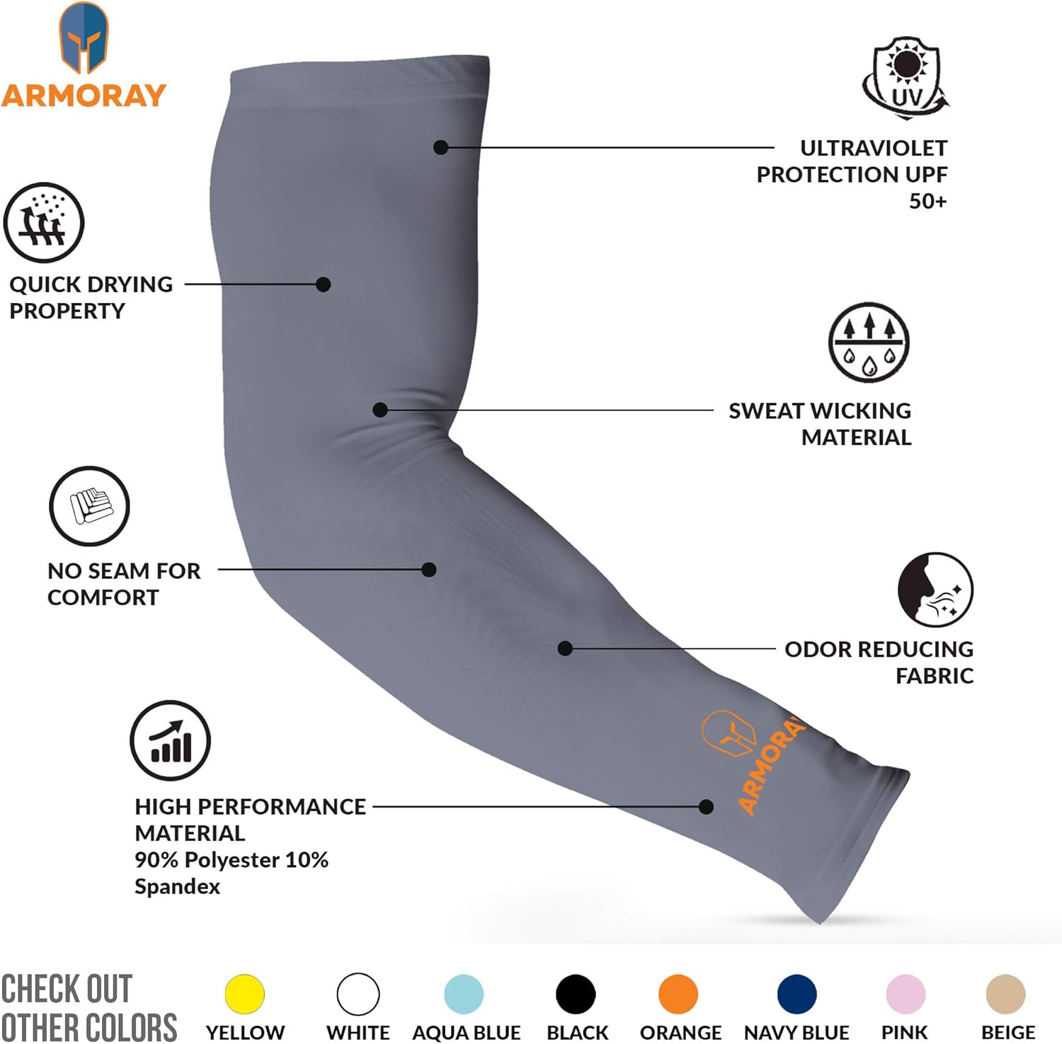 ARMORAY Arm Sleeves for Men or Women Basketball Golf Running Football Cycling (White+Gray 2 Pair) : Sports & Outdoors