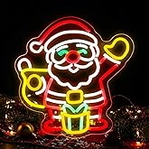 Mudder Winter Santa Claus Neon Sign Dimmable Neon Signs for Wall Decor LED Light up Sign for Bedroom Cafe Bar Living Room Light Signs for Winter Baby Shower Party Gift