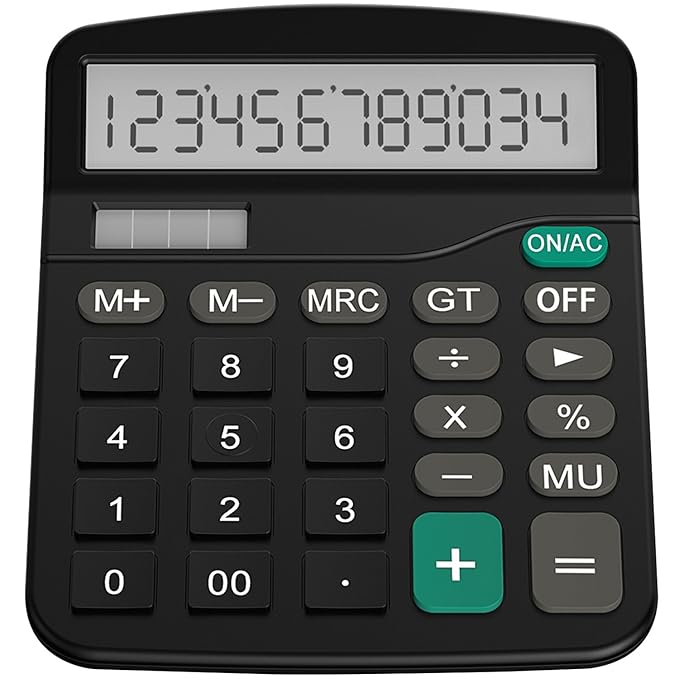 Helect Taschenrechner Standard Tischrechner 12-stelliger Dual-Power (Solar und Batterie) (Schwarz)