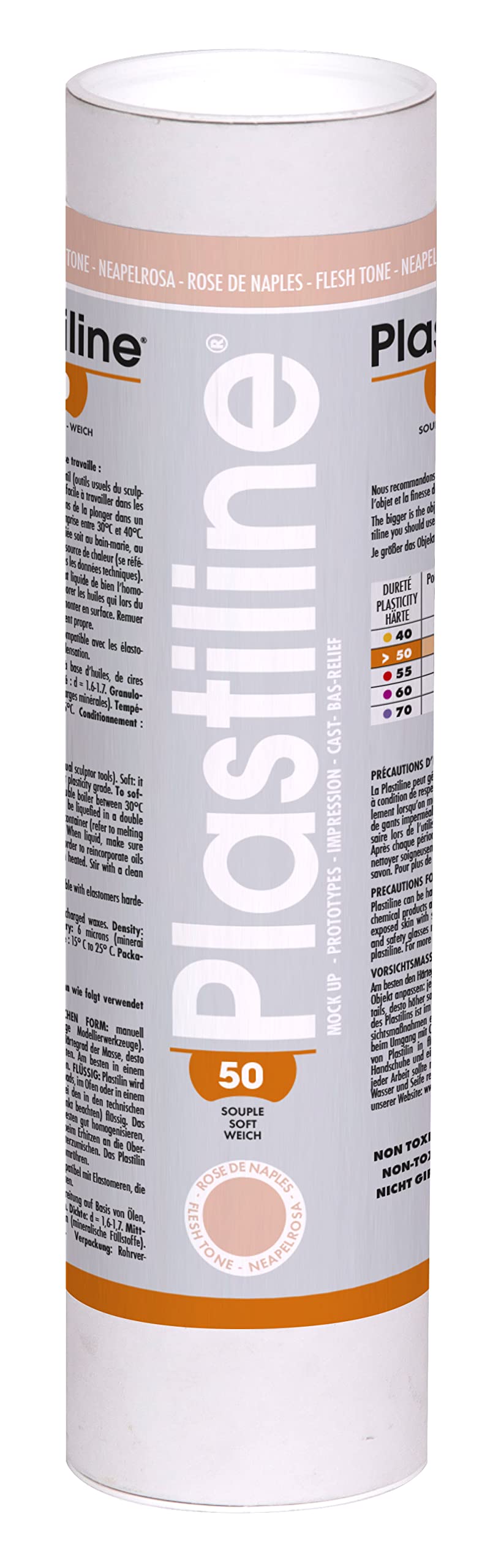 Plastiline 1250T - Plastiline tube - Modelling Paste, High Precision - Sculpting, Moulding - Hardness 50 (soft) - 1 kg - Rose de Naples shade. Made in France