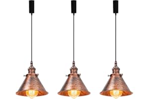 KAYYELAMP 3-Pack Adjusted Wire Length H-Type Track Hanging Light 3.9 Ft Black Cord E26 Base Plating Painted Red Metal Pendant Light Fixture,Industrial Lamp for Loft Aisle Balcony(No Bulb,No Track)