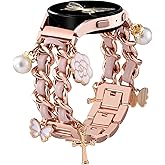 Stylish Metal Band Compatible with Samsung Galaxy Watch 7 Band/FE 6 5 4 40mm 44mm,Galaxy Active 2, 20mm Watch Strap Pretty Chain with Cute Decorative Charms Accessories for Samsung Watch Bands Women