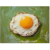 Haitunone Fried Egg Food Wall Art Retro Kitchen Canvas Posters Vintage Dining Room Oil Painting Prints for Restaurant Home Bar Wall Decor 12x16 inch Unframed