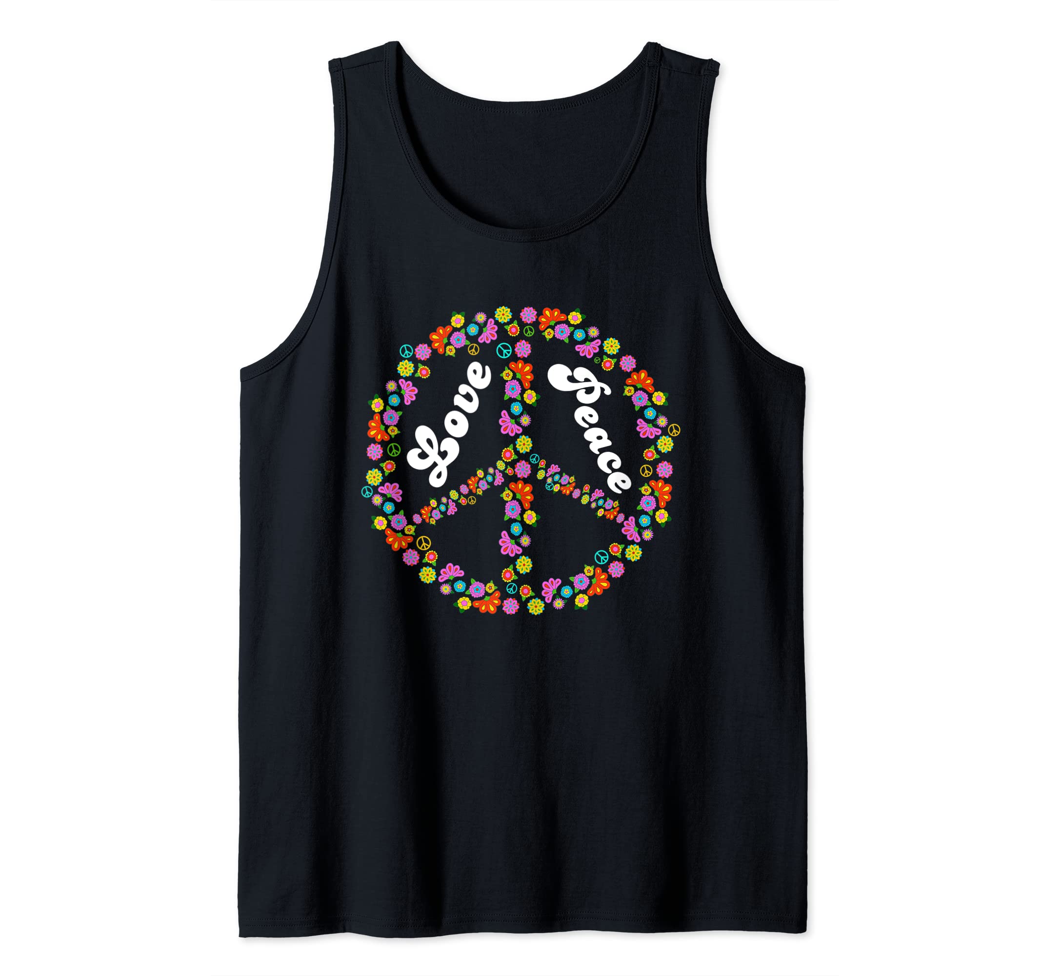 Love & Peace Sign Retro 60s 70s Colorful Hippie Flowers Tank Top