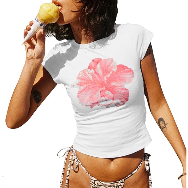 トップス Y's girl&flower print design t-shirts Retro Women Graphic Baby Tee Y2k Vintage Slim Fit E Girl T