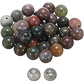 HARFINGTON 50pcs Natural Stone Beads 10mm Agate Green Round Gemstone Stone Loose Beading Real Genuine Smooth Balls Bead for Jewelry Making Bracelets Necklace Earrings DIY