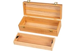 DJAR Multi-Function Artist Tool Box with Locking Clasps, Removable Tray Wooden Art Supply Box for Brushes, Pencils, Erasers,Artist Supplies Storage Organizer, Natural