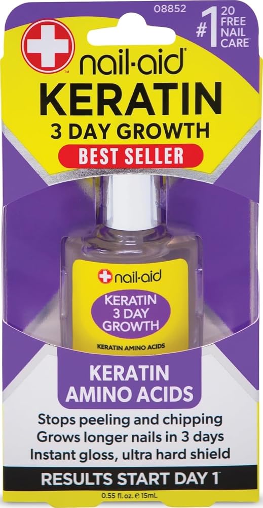 Nail-Aid Keratin 3 Day Growth Nail Strengthener | Keratin Amino Acid Treatment, For Weak Nails, Helps Grow Stronger, Harder,