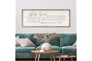 RLWANGCHAO Holy Spirit You are Welcome Here Wall Decor Art 40x15 Inch Large Christian Song Bible Verse Plaque Wood Framed Sign Living Room Scripture Quote Religious For Office Wall Hanging (Wood)