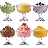 YFXREIL Glass Dessert Bowls Set of 6, 9.81 oz Footed Ice Cream Sundae Cups, Vintage Diamond Pattern Dessert Cups for Parfait,