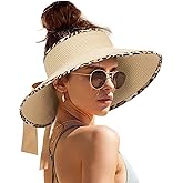 Camptrace Sun Visors for Women Wide Brim Beach Hat Foldable Straw Visor Hat Ponytail Summer Packable UPF 50+