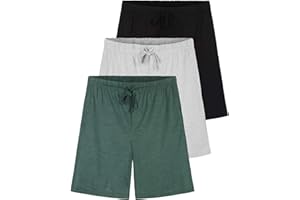 Real Essentials 3 Pack:Mens Cotton Ultra-Soft Knit Sleep Pajama Shorts & Lounge Wear (Available In Big & Tall)