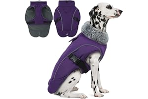 DENTRUN Winter Warm Dog Coat Reflective Jacket with Turtleneck for Cold Weather, Adjustable Buckle Windproof Water Repellent, Thick Snowsuit Fleece Vest for Small, Medium, Large Dogs, Purple, XL