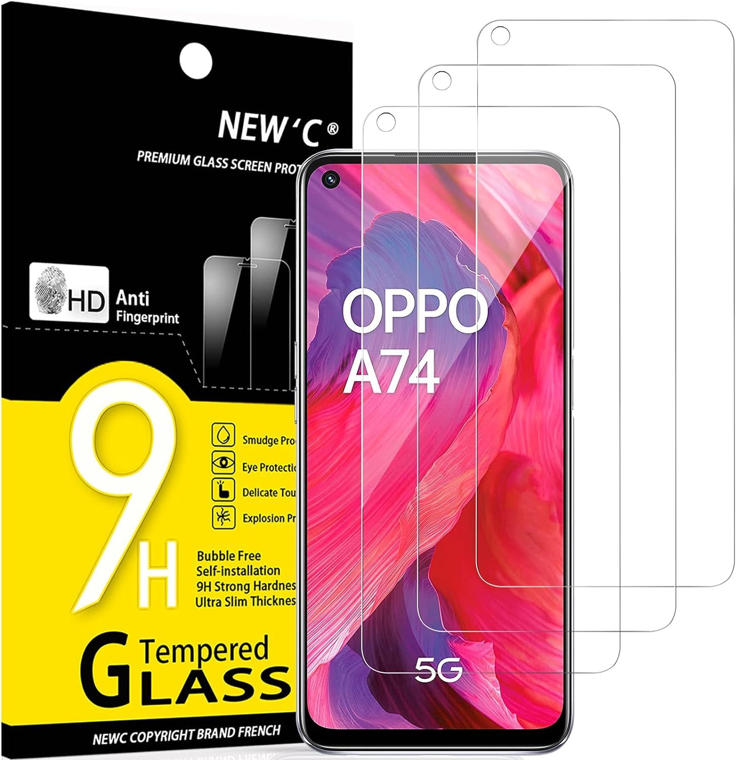 NEW'C 3 Pack Designed for Oppo A54 5G, Oppo A74 5G Screen Protector Tempered Glass, Case Friendly Anti Scratch Bubble Free Ultra Resistant