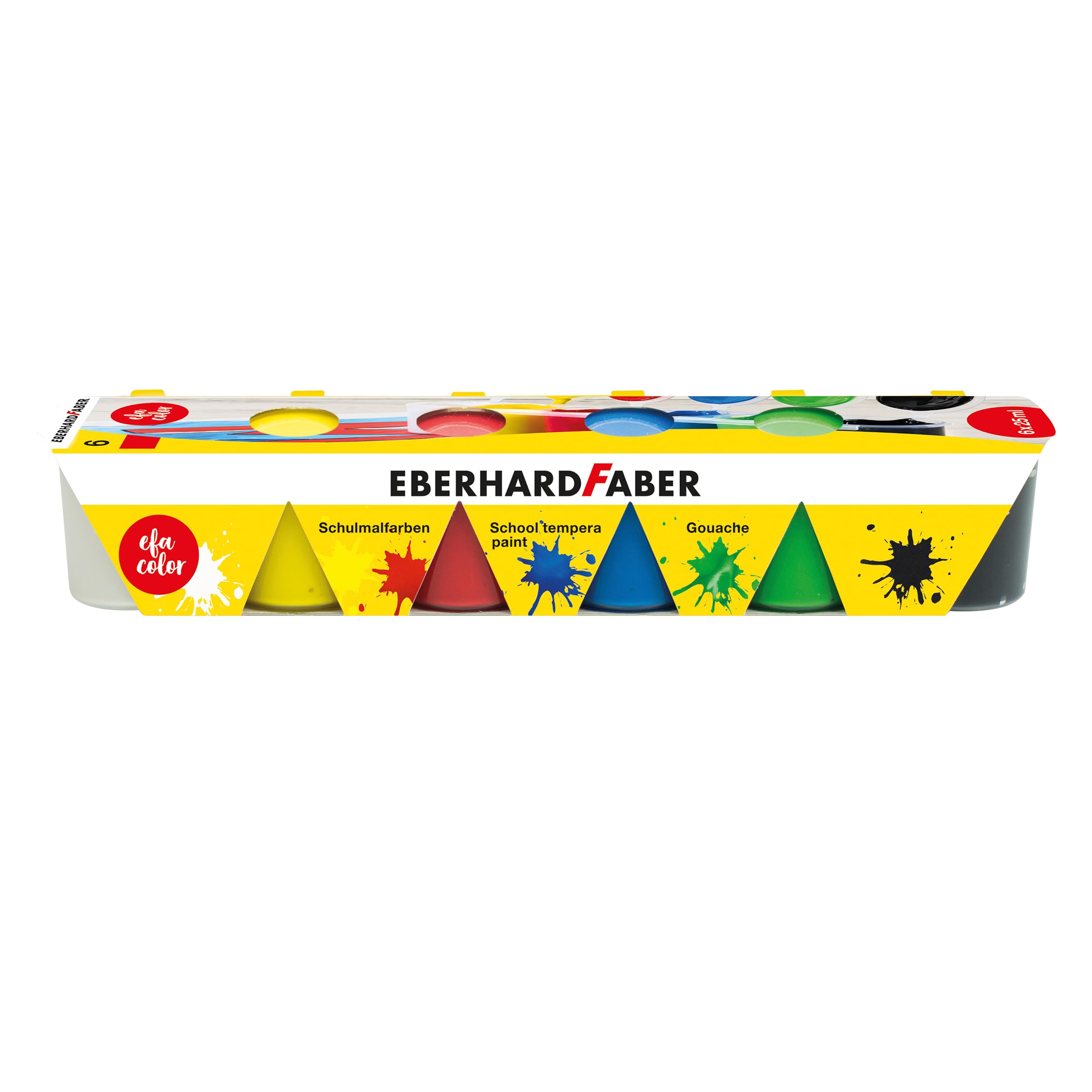 Eberhard Faber EFA Color 575509 School Paint Set with 6 Bright Base Colours in 25 ml Pans Each, Lightfast, Dilutable and Mixable, Suitable for Many Painting Techniques