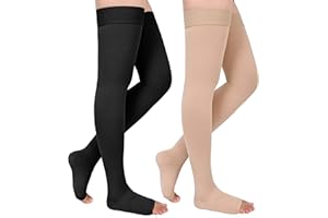 GODORIO 2Pairs 20-30mmHg Thigh High Compression Stockings, Thigh High Compression Socks for Women, Medical Compression Stockings for Varicose Veins, Swelling, Pregnant, Teacher, Doctor