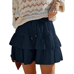 LOMON Flowy Skorts for Women Boho Ruffled High Waist Mini Tiered Skirts