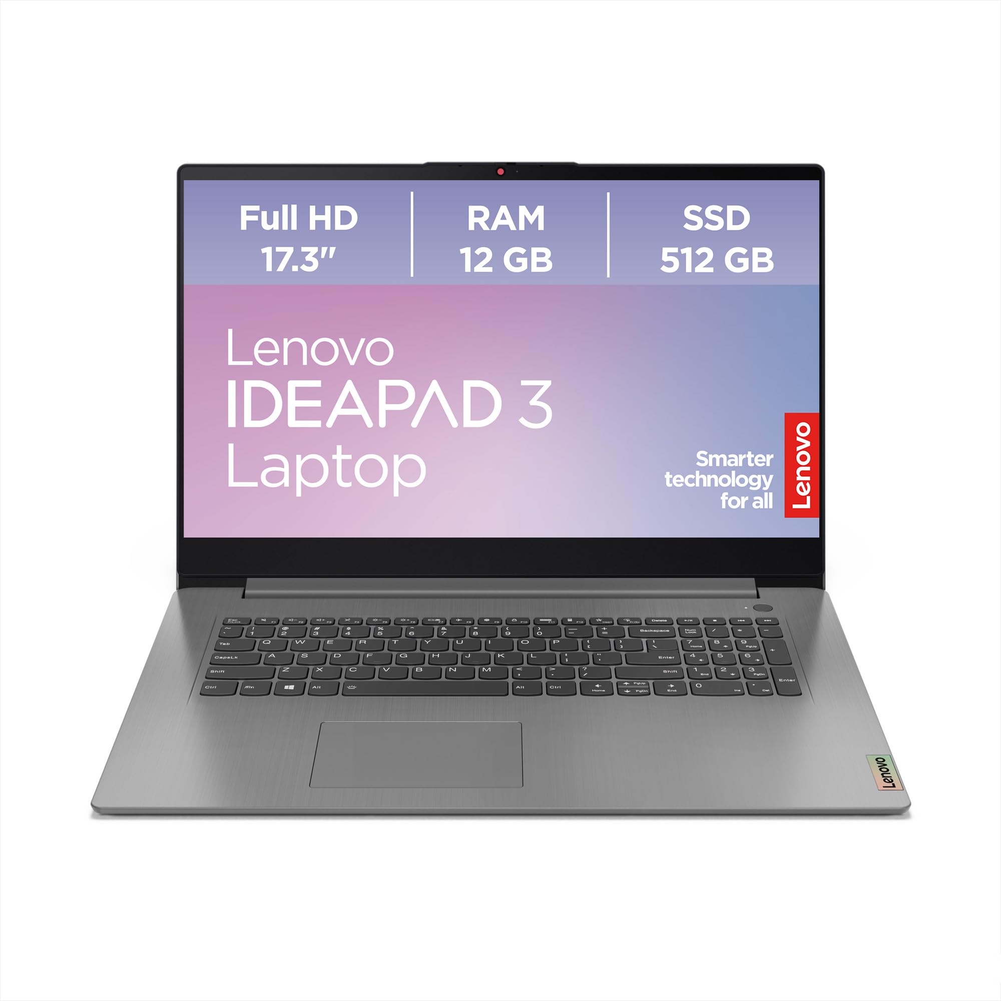 Lenovo IdeaPad 3 17ALC6 Laptop, 17.3 Inch Full HD Display, AMD Ryzen 7 5700U, 12GB RAM, 512GB SSD, AMD Radeon Graphics, Windows 11 Home, QWERTZ, Grey, 3 Months Premium Care