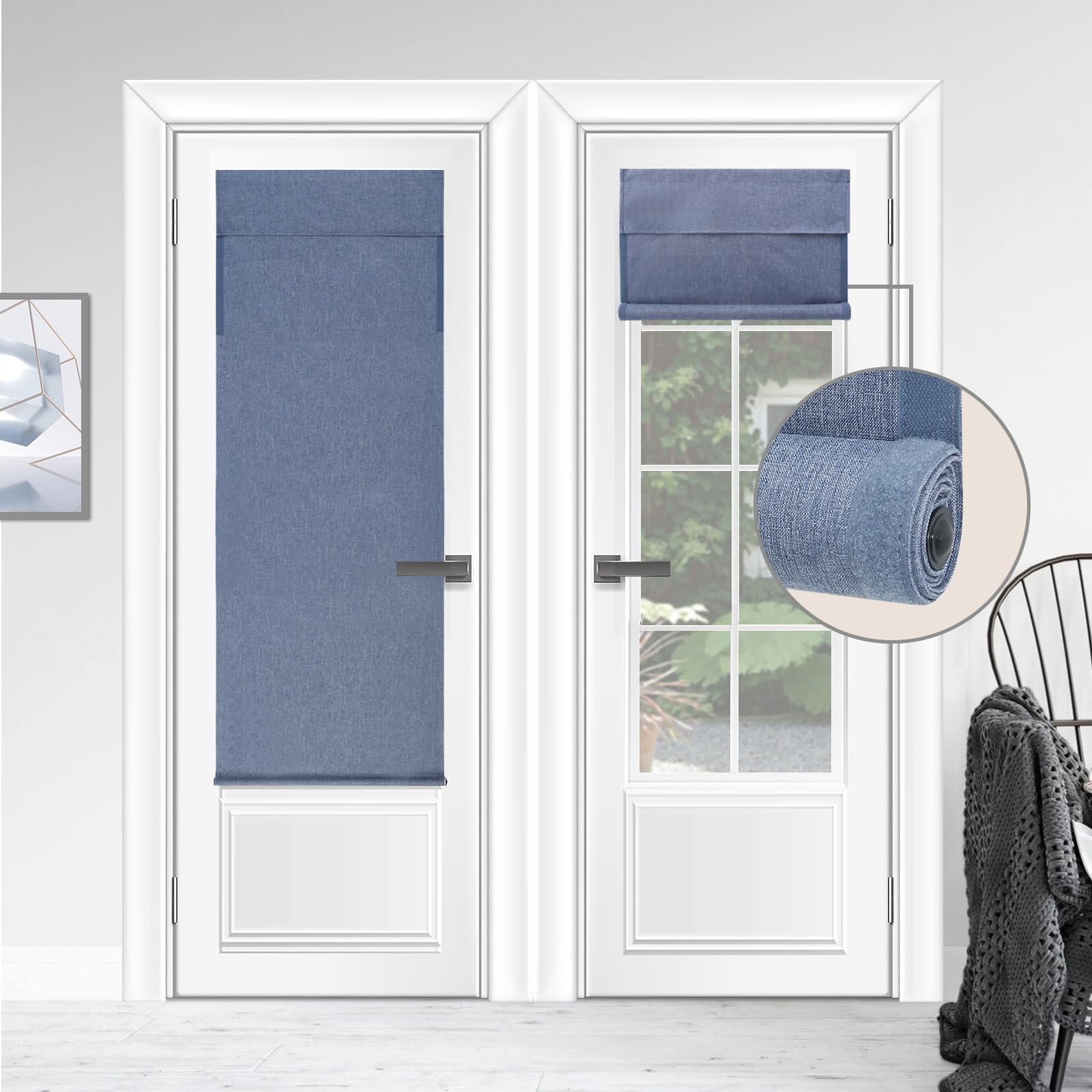 Photo 1 of WdFour Triple Layers,UV Protect,100% Light Block, Multi-use, no Noise, Easy Installed Door Curtains, Adjustable Roller Shade, Window Blind, for Office, Wards and Home(42Wx70L,Stone Blue,1 Piece)