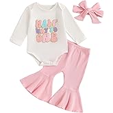 SHUING Newborn Baby Girl Half Birthday Outfit Letter Embroidery Long Sleeve Romper Flare Pants Infant summer Clothes Headband
