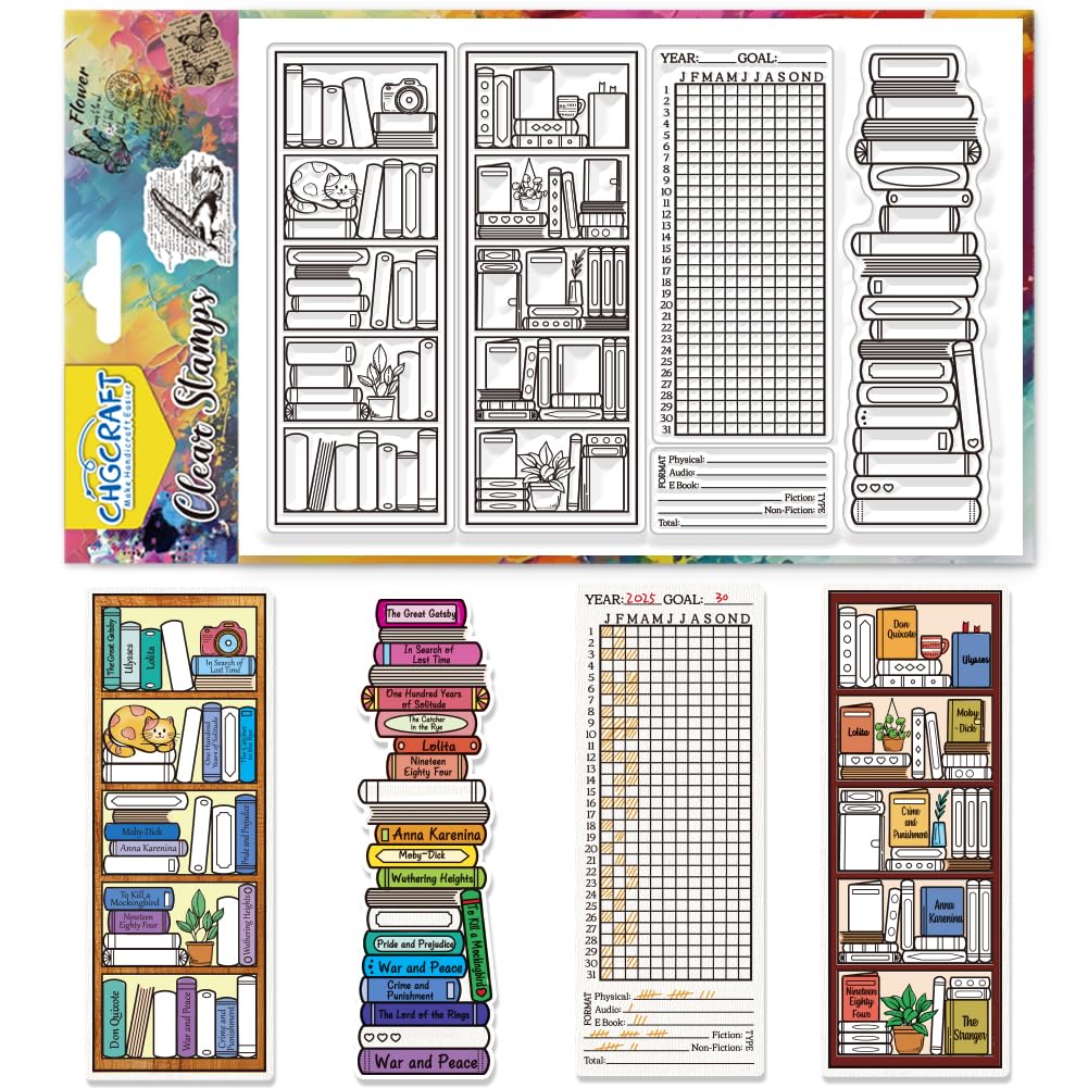 Photo 1 of CHGCRAFT Bookcase Clear Stamps Reading Records Transparent Stamps Puppy Silicone Clear Stamp Seals for DIY Scrapbooking Photo Album Decoration, 4.3x6.3 inch