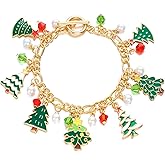 INENIMARTJ Christmas Bracelets for Women Gold Chain Pearl Santa Candy Snowflakes Christmas Tree Hat Bell Charms Bracelets Chunky Gold Bracelet Christmas Jewelry for Women