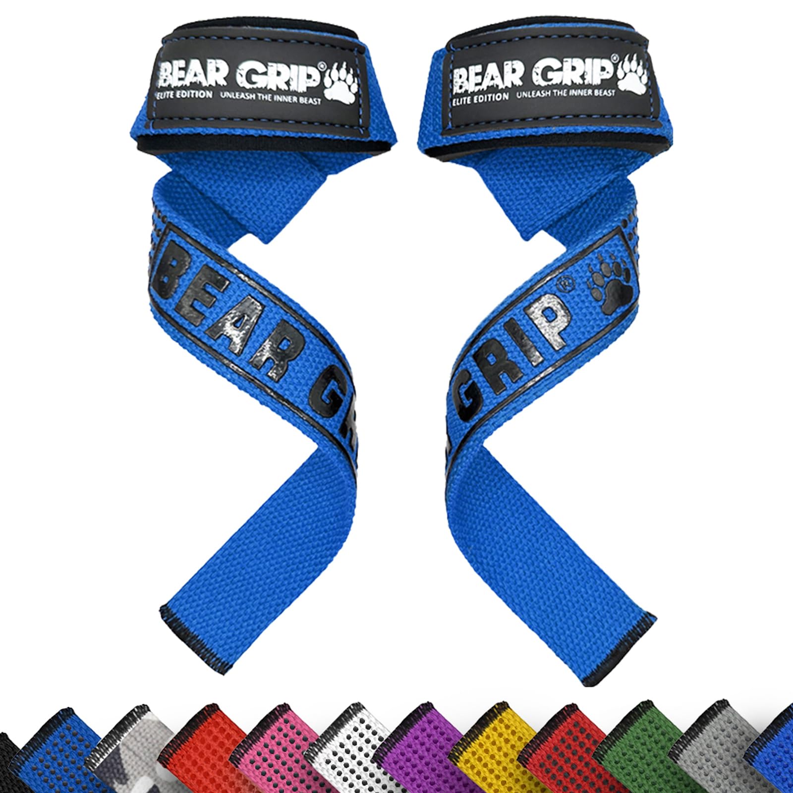 BEAR GRIP Straps - Premium Neoprene Padded Heavy Duty Double Stitched Weight Lifting Gym Straps, Deadlift, Gym Accessories for Men and Women, Advanced Gel Grip, 100% cotton, Extra long length (Blue) — image 1