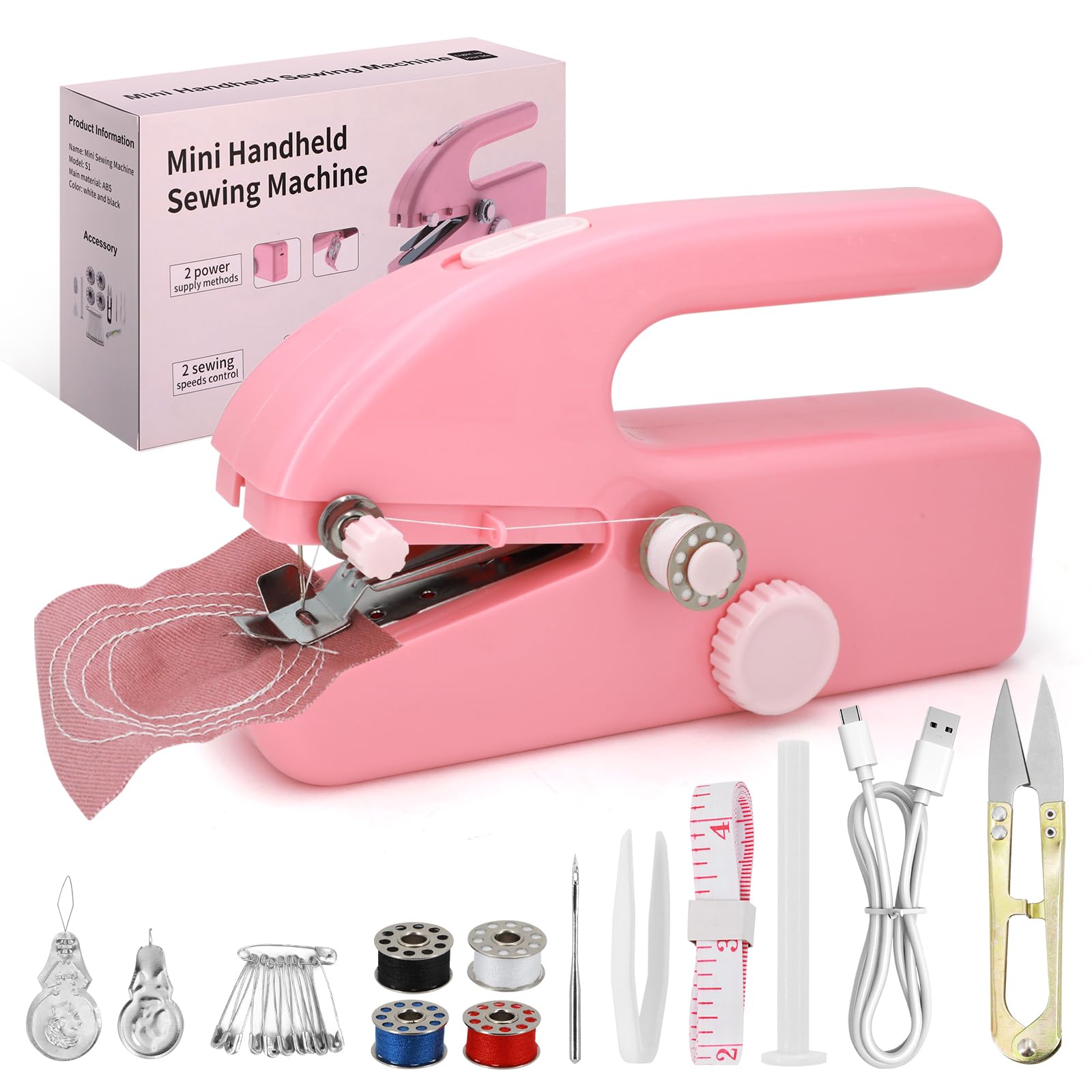 Photo 1 of **UNTESTED**
Xamanabu Handheld Sewing Machine for Beginners, Portable Mini Sewing Machine with Two Speed Modes, Easy to Operate and Fast Stitch Suitable for Clothes, Fabrics and Quick Home Repairs (Pink)