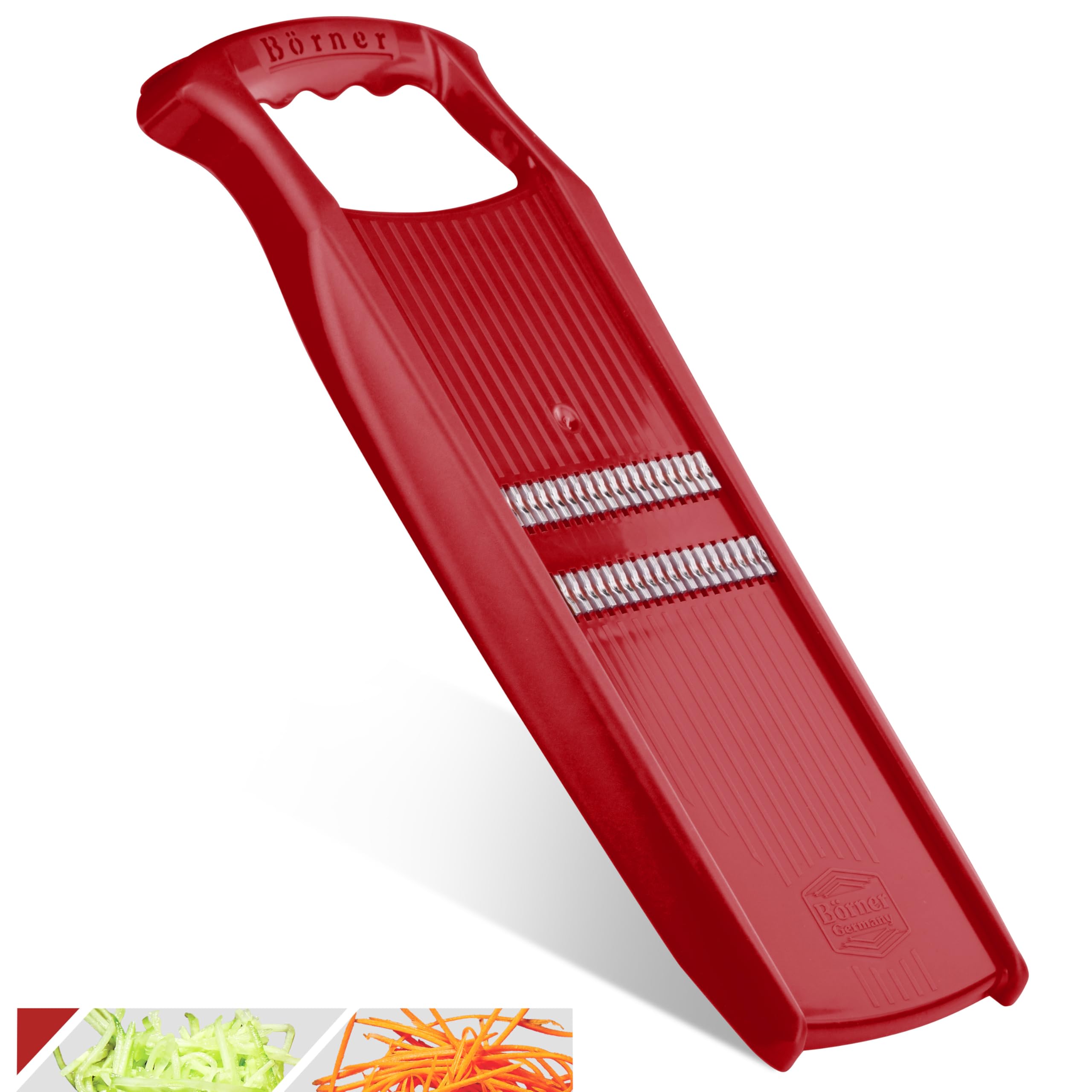 Börner Roko Powerline Vegetable Slicer • Julienne Cutter for Fruit and Vegetables • Julienne Slicer for Fine Strips • Fine Vegetable Grater • Kitchen Slicer (Red)