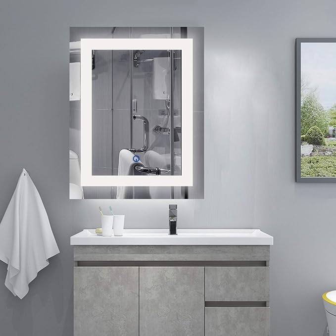 COZ Modern LED Bathroom Mirror, Dimmable Rectangle Lighted Wall Mirror with Lights and Dimmer