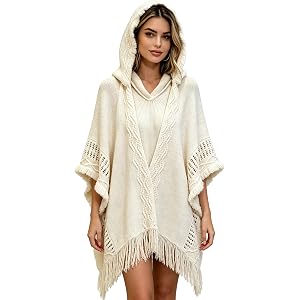 Lightweight Sweater Shawl Wraps Women Crochet Hooded Cardigan Cover Up Tassel Evening Ponchos Cape Scarf Shawl Sweater