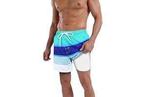 QRANSS Mens Swim Trunks Compression Liner Quick Dry 5.5'' Swimwear Swim Shorts with Boxer Brief Lined