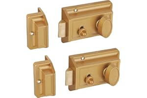 SUMBIN Night Latch Deadbolt Rim Lock with 2 Keys Fit Most of The Entry Antique Door in Gold Finish 2 Sets