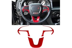 E-COWLBOY Steering Wheel Cover Trim Interior Accessories Decoration Kit for 2015-2024 Dodge Challenger Charger, for 2014-2024 Dodge Durango & Jeep Grand Cherokee SRT8 (Red 3PCS)