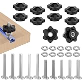 DALQUIS 10 Sets 1/4-20 T Track Bolt Knob Kit | T-Track Accessory Includes 1-1/2" &amp; 2" T-Slot Bolts with Washers and Star Knobs for Woodworking Jigs and Fixtures