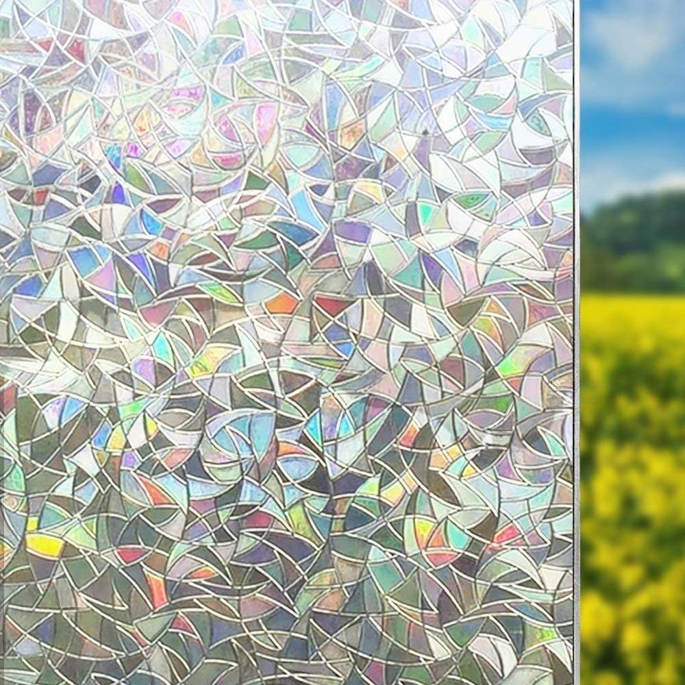 UooMay Window Film Decorative No Glue - Reflective Window Decor Glass Door Film Privacy Protection Heat Control Anti UV,Stained Glass Static for Living Room,Home,Bathroom,Office (Rainbow)