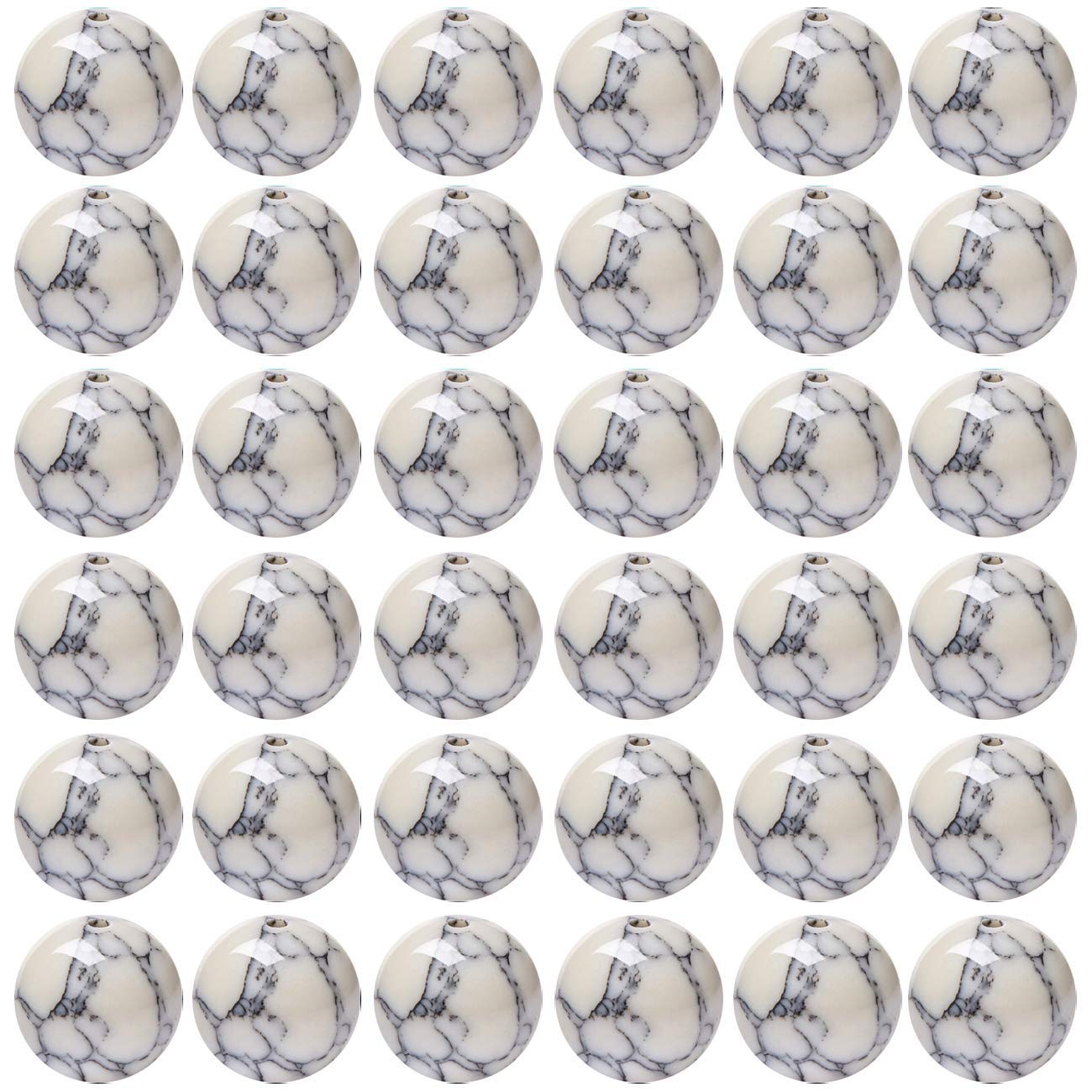 Natural Stone Beads 100pcs 6mm White Howlite Round Genuine Real Stone Beading Loose Gemstone Hole Size 1mm DIY Charm Smooth Beads for Bracelet Necklace Earrings Jewelry Making (White Howlite, 6mm)