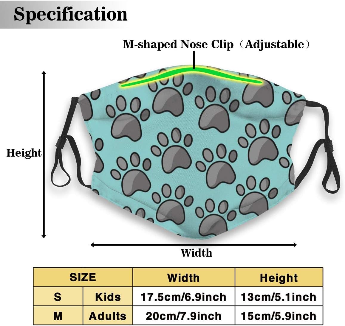 POSONINGS Pet Paw Print Dog Cat Seamless Pattern KN95 Mouth Mask,Free Two N95 Filter Elements Mask Personality Print Anti-Pollen Mask Anti-dust and Polyester Face Mask Face PM2.5
