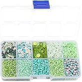 Yucenora 10 Color Small Assorted Glass Seed Beads, Loose Sequins, Multiple Sizes Mini Waist Bead Tiny Tube Beads for Jewelry Making (Green)