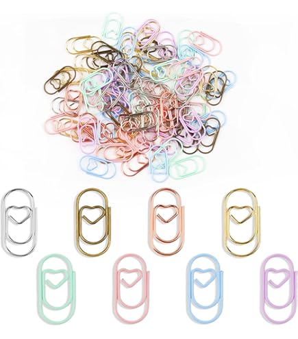 Gold Heart Paper Clips, 200 Pcs Paperclips Etal Sall Cute Paper Clip