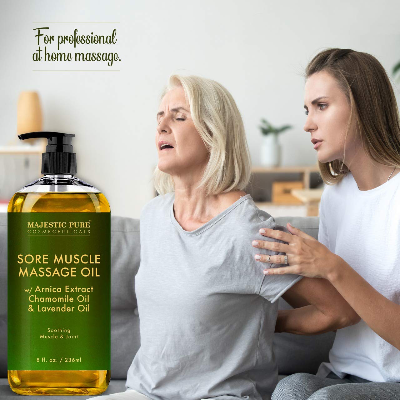 MAJESTIC PURE Arnica Sore Muscle Massage Oil for Body - Best Natural Therapy with Lavender and Chamomile Essential Oils - Warming, Relaxing, Massaging Joint Pain Relief Support - 8 fl. oz : Beauty