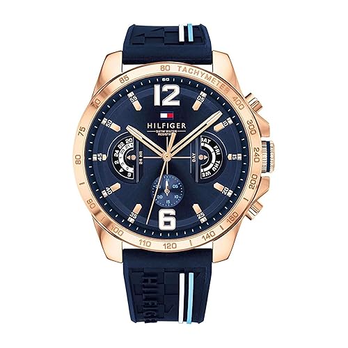 Tommy Hilfiger Analogue Multifunction Quartz Watch for men with Silicone, Stainless Steel or Leather Bracelet, Day & Date Sub-Dials, 5ATM Water Resistant
