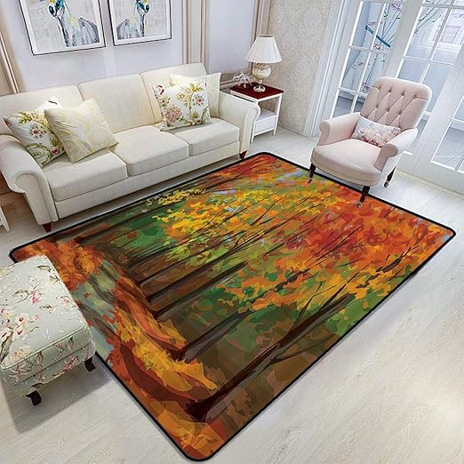 Amazon Com Woodsy Floor Mat Forest North Woods Falling Leaves Park Road Autumn Theme Artwork Smooth Rug Floor Mats For Bedroom Living Room 6 6 X 8 Multicolor Kitchen Dining