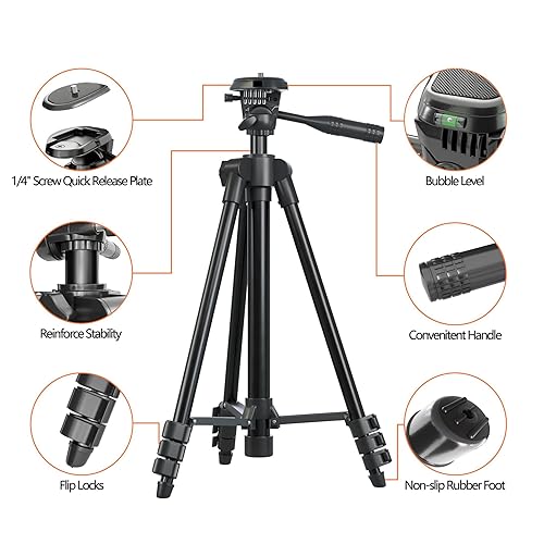 Laser Level Tripod Phone Stand: 51-Inch Aluminum Lightweight