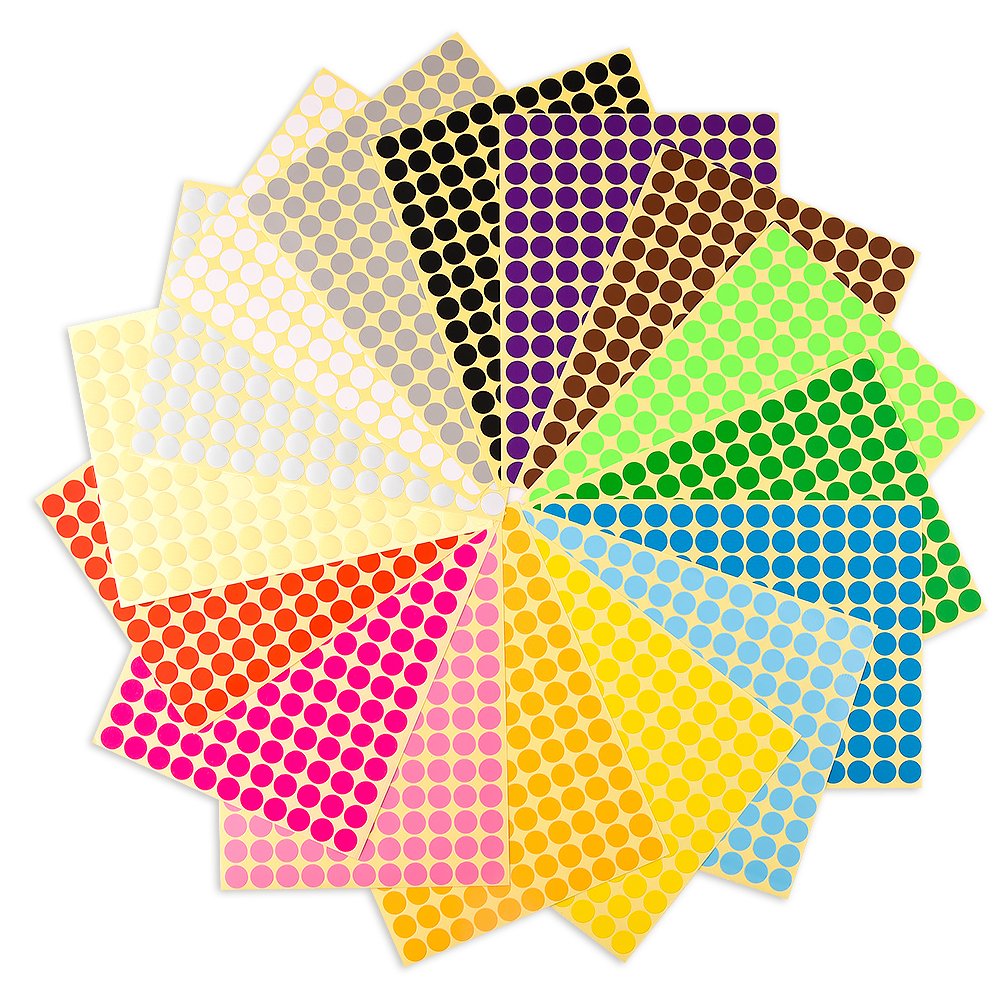 KUUQA 16 Sheets Self Adhesive Coding Dot Map Label Stickers Coding Labels 10mm Diameter 16 Colors Combination (2640 Dots)