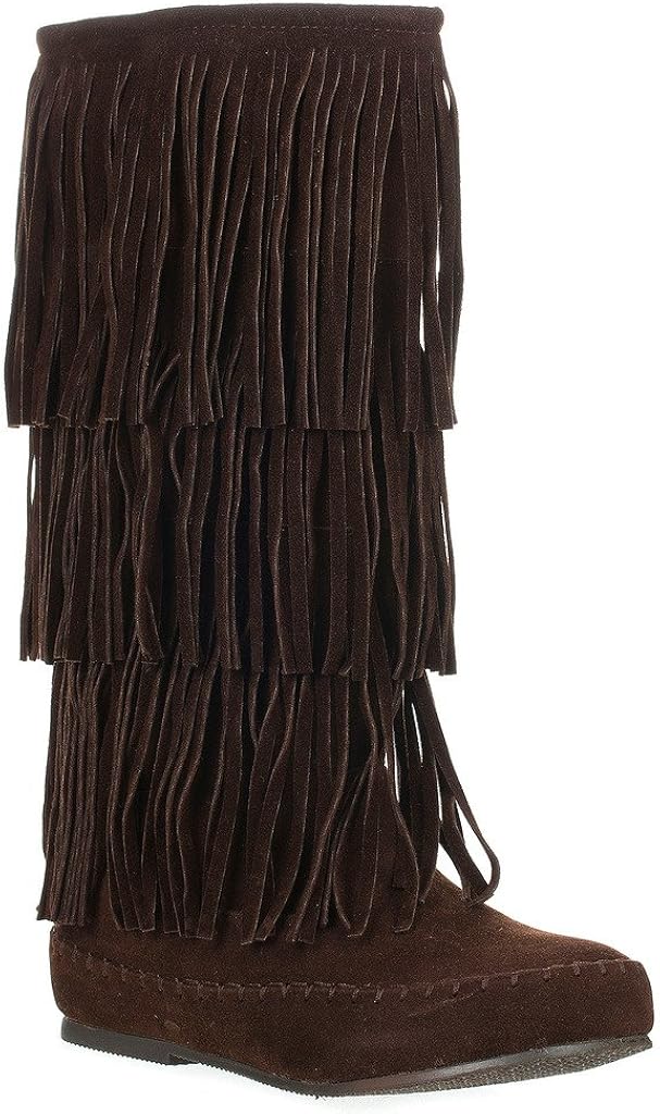 wide calf fringe moccasin boots