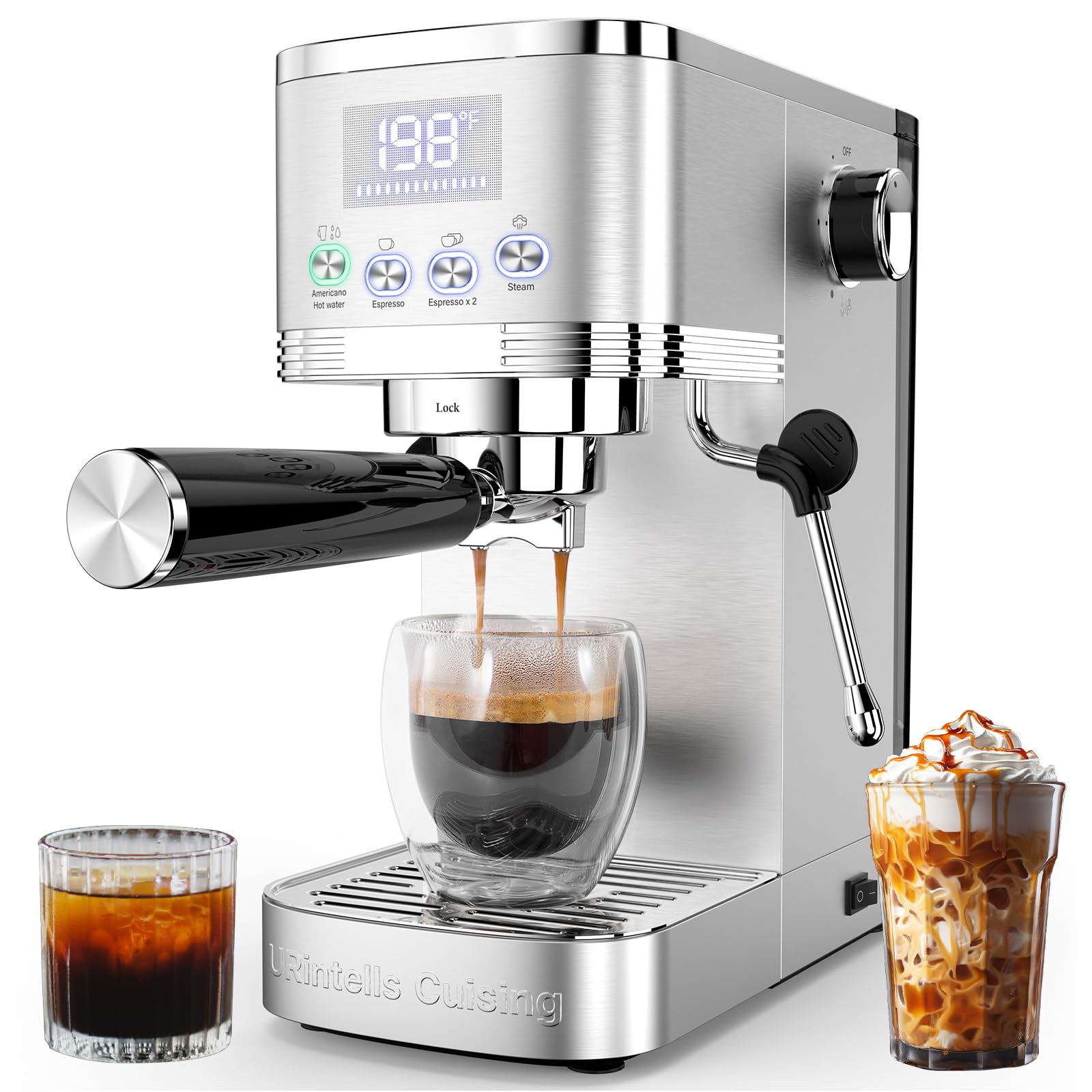 Photo 1 of Espresso Machine 20 Bar Temperature Control LED Display Expresso Machine for Home with Steam Milk Frother for Cappuccino Latte Stainless Steel Espresso Maker with Removable Water Tank for Americano