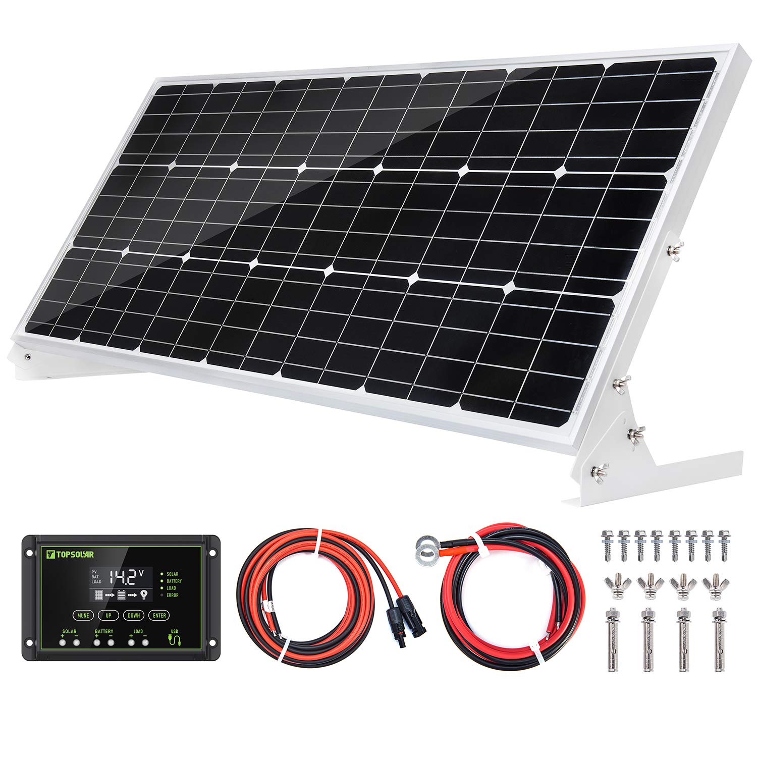 TP-solar 100W 12V Solar Panel Kit Battery Charger 100 Watt 12 Volt Off Grid System for Homes RV Boat + 20A Solar Charge Controller + Solar Cables + Brackets for Mounting
