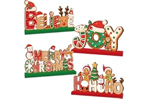 CHYAGCLT 4pcs Gingerbread Christmas Decorations Wooden Table Centerpieces Gingerbread Merry Christmas Table Decorations for Winter Holiday Xmas Home Tabletop Decor